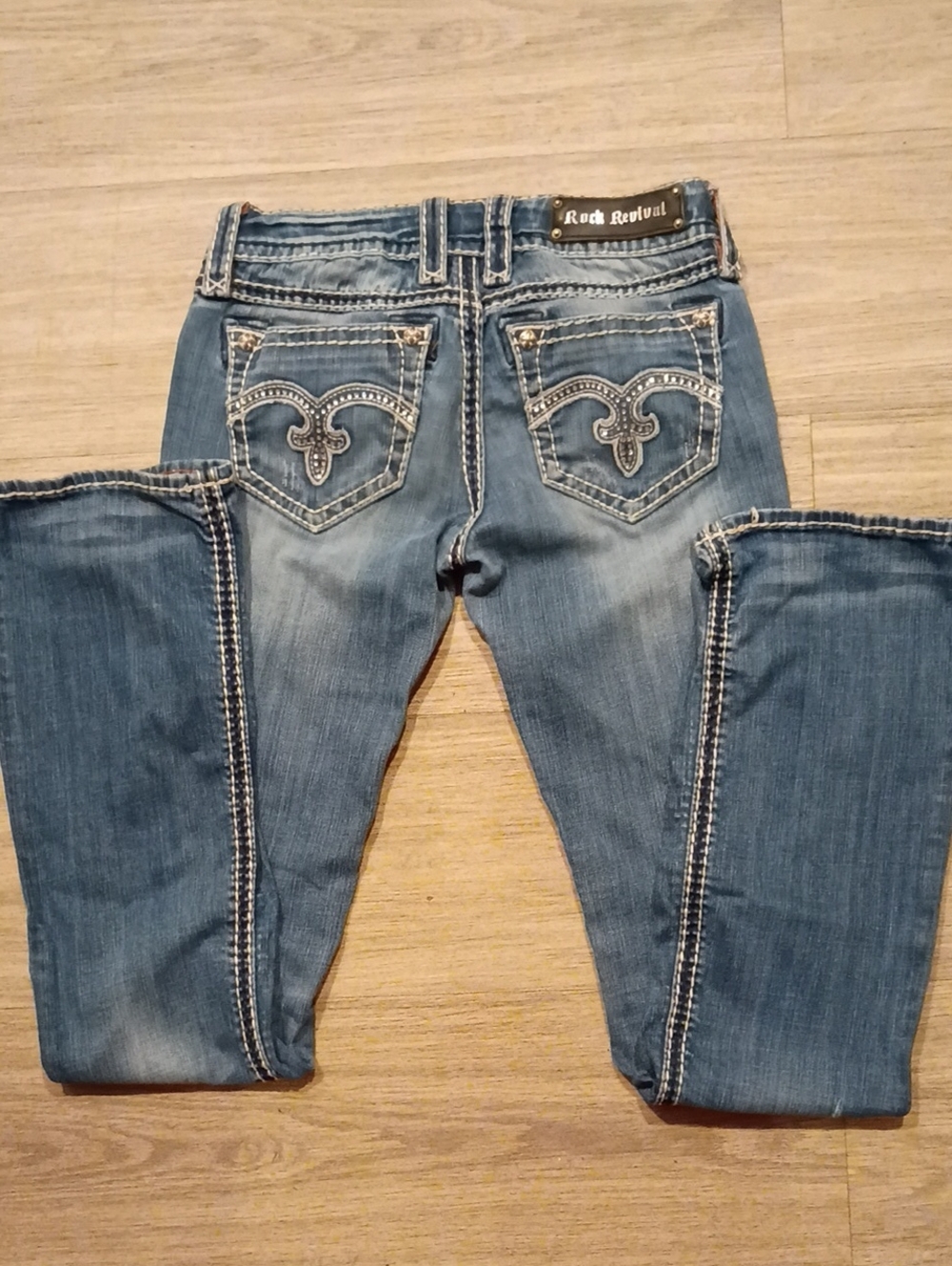 Rock Revival Women's Blue Boot Cut Jeans with Embroidered Pockets